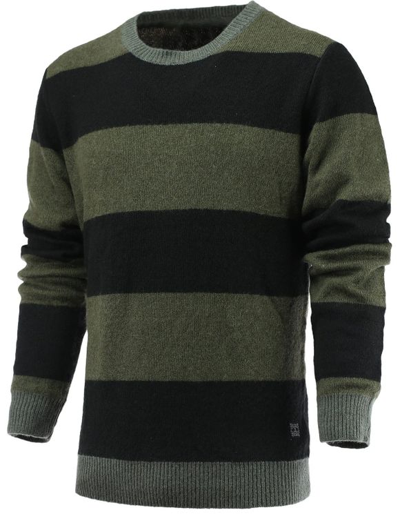 Round Neck Color Blocks Spliced ​​Sweater - Vert 2XL