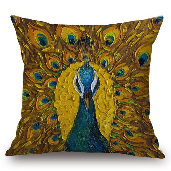 Asie du Sud-style déplié Tail Peacock Peinture Taie d'oreiller - Terreux 