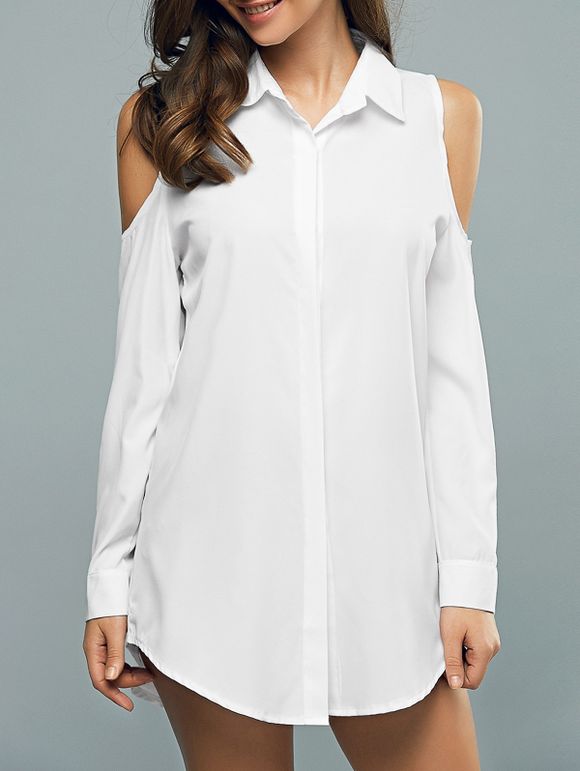 À manches longues en creux Robe chemise - Blanc XL