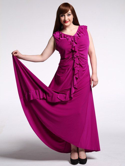 

Plus Size Flounce Long Evening Dress, Purple