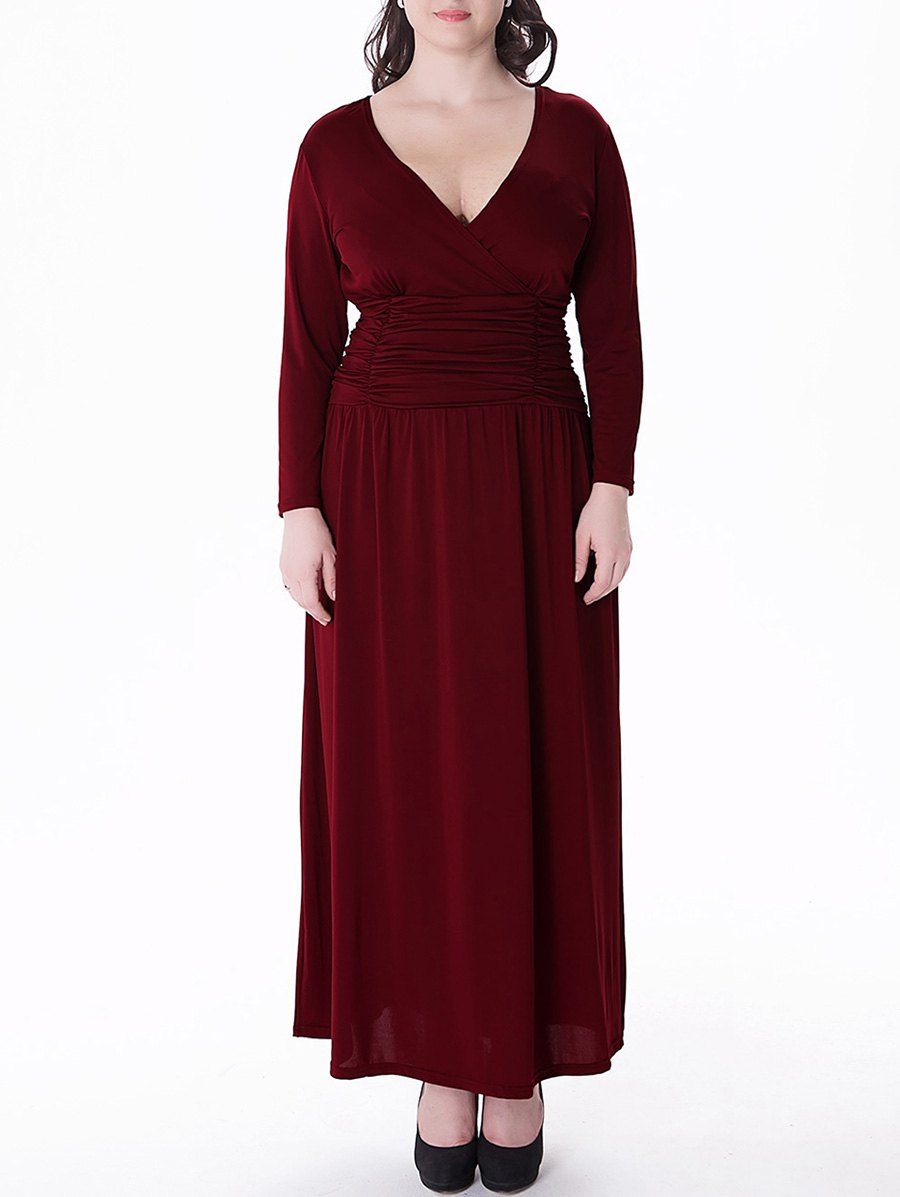 

Plunge Maxi Plus Size Empire Waist Prom Dress, Wine red