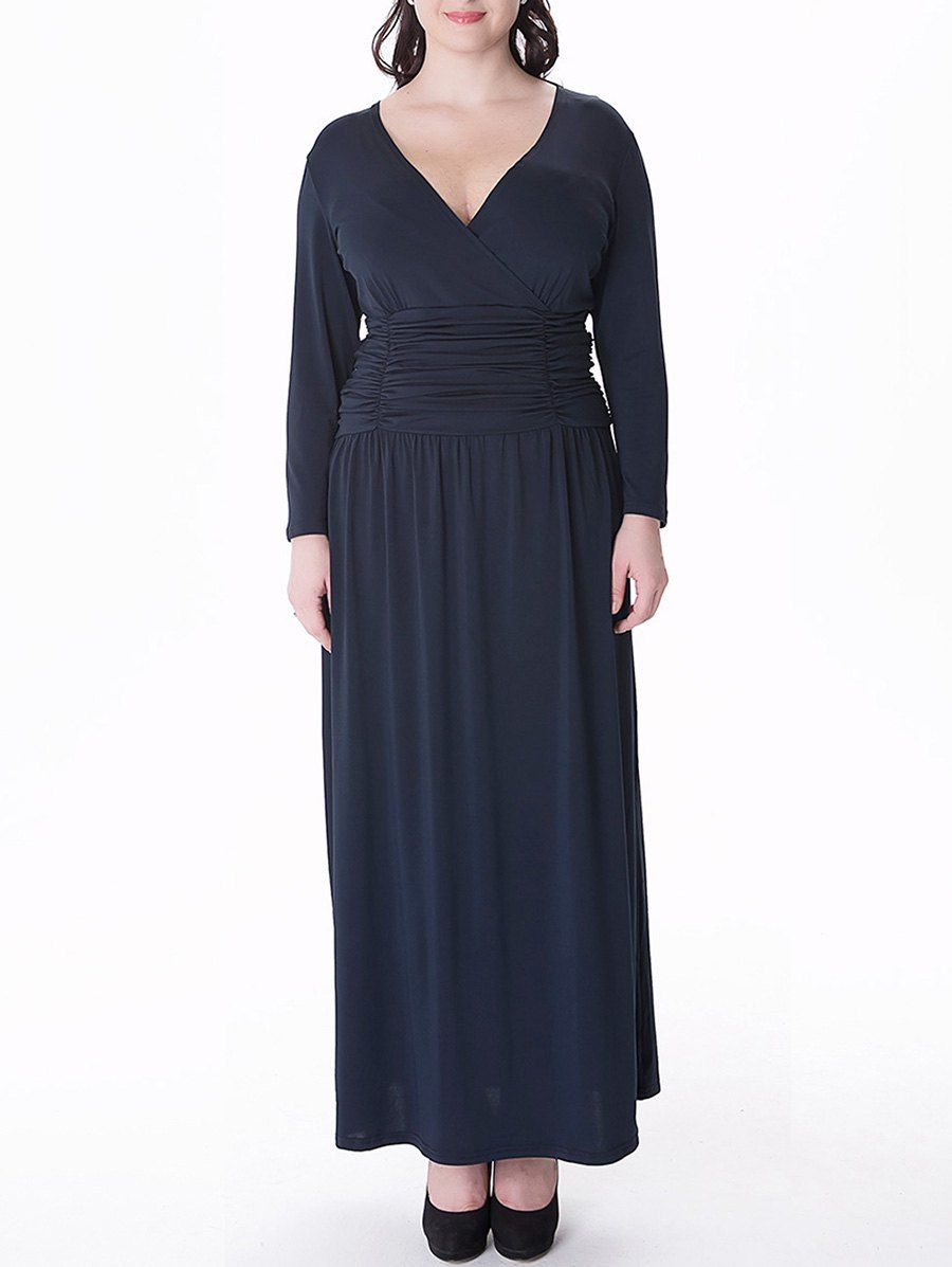 

Plunge Maxi Plus Size Empire Waist Prom Dress, Purplish blue