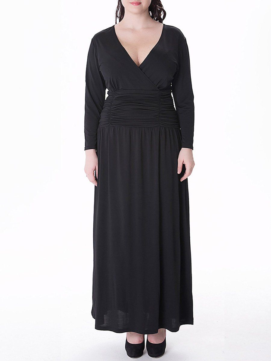 

Plunge Maxi Plus Size Empire Waist Prom Dress, Black