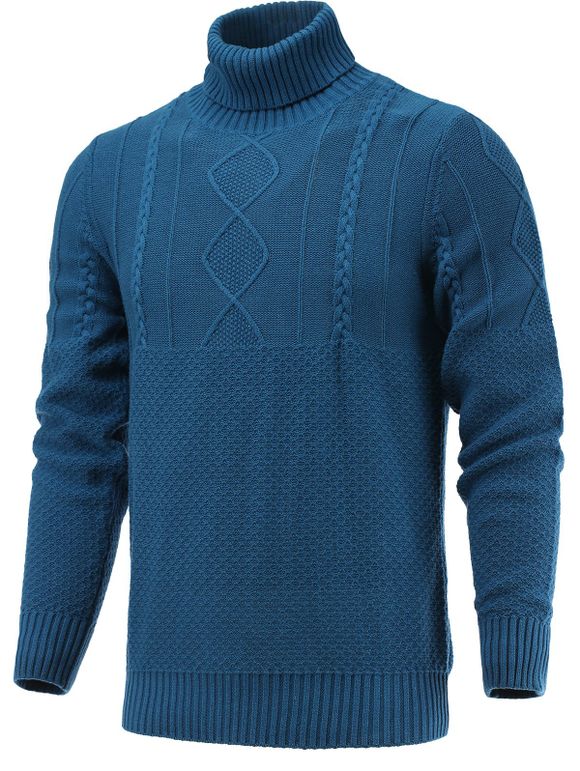 Turtleneck géométrique Pull tricoté - Bleu XL