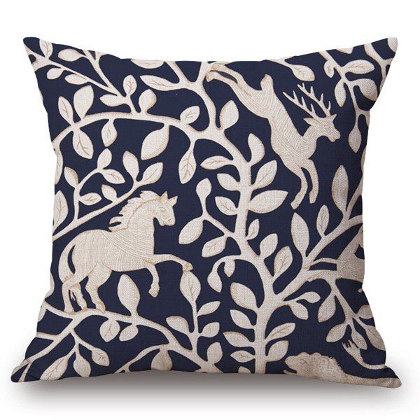 

Casual Style Handpainted Horse Deer Leaf Pattern Pillow Case, Purplish blue