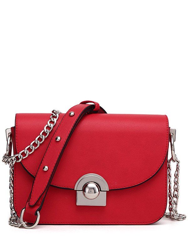 Fashion Chain and Metal Ring Design Women's Crossbody Bag - RED 