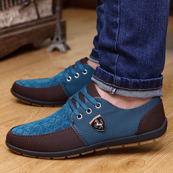 

Checked Color Block Casual Shoes, Blue