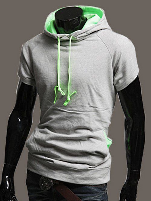

Short Sleeve Hit Color Design Hoodie, Gray