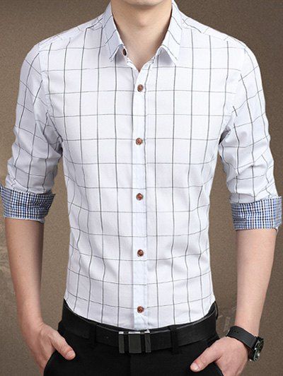 Plaid à manches longues Casual Shirt Button-Down - Blanc 5XL
