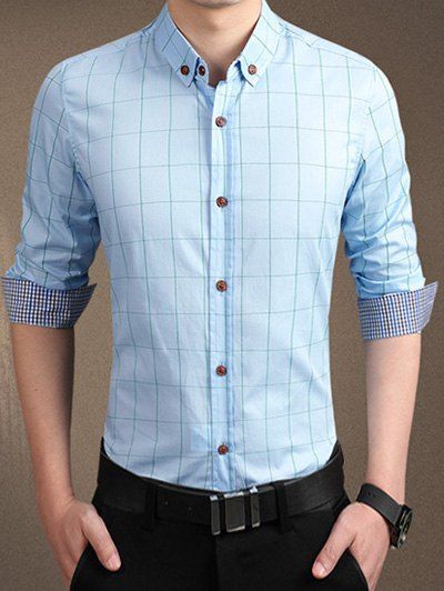

Plaid Long Sleeve Casual Button-Down Shirt, Blue