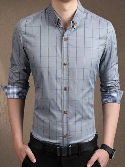 Plaid à manches longues Casual Shirt Button-Down - Gris 3XL