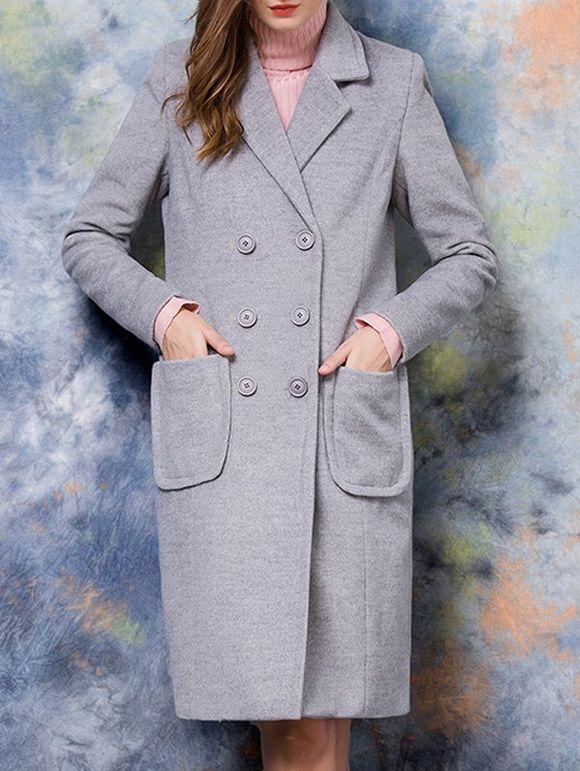 Double-breasted conception de poche Manteau de couleur unie - Gris S