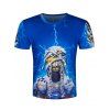 T-shirt cool à manches courtes Wicked Skull 3D Imprimé col rond - Bleu XL