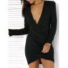 Plunging Neck Long Sleeve Mini Dress - Noir 2XL