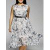 Robe Mi-Longue Sans Manches à Imprimé Flora Grande-Taille - Gris Clair 3XL