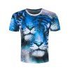 T-shirt cool col rond manches courtes 3D Tiger Imprimé - Bleu L