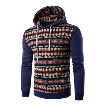 

Long Sleeves Stripe Printed Hoodie, Denim blue