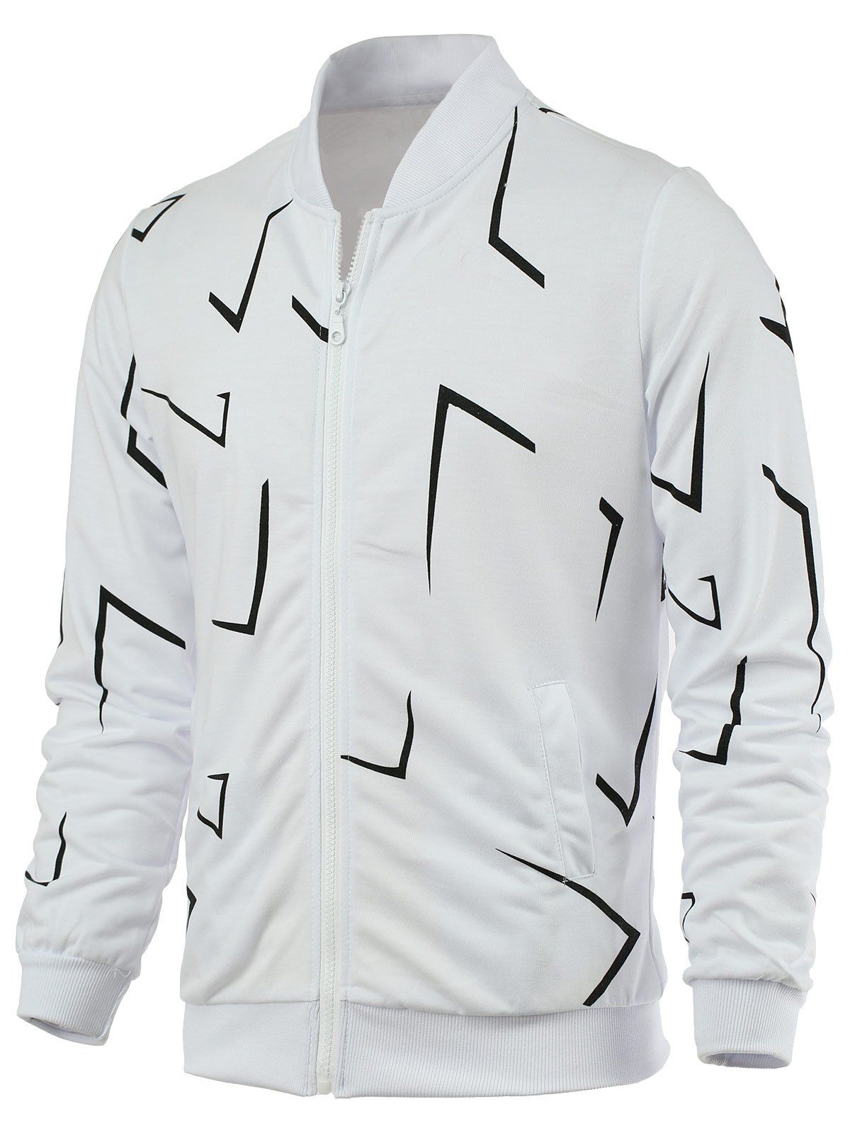 

Rib Splicing Printed Zip Up Jacket, White