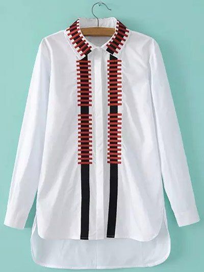 

High-Low Embroidery Slit Shirt, White