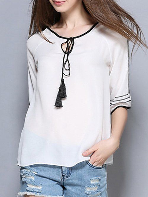 

Casual 1/2 Sleeve Loose-Fitting Chiffon Blouse, White