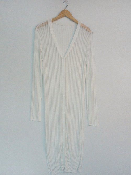 

See-Through Pure Color Ribbed Cardigan, White