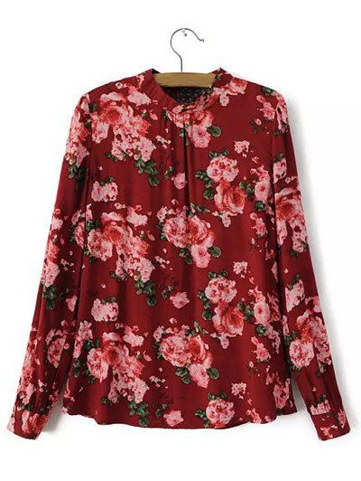 

Floral Blossom Hollow Out Blouse, Dark red