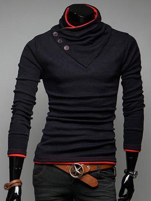 Cowl Collar Slim Fit Sweatshirt Casual - Rouge 2XL