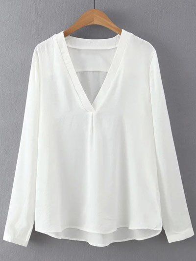 

Light V Neck Long Sleeves Blouse, White