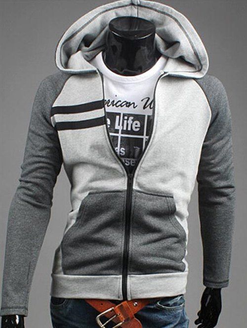 

Zipper Flying Patchwork Design Casual Hoodie, Gray