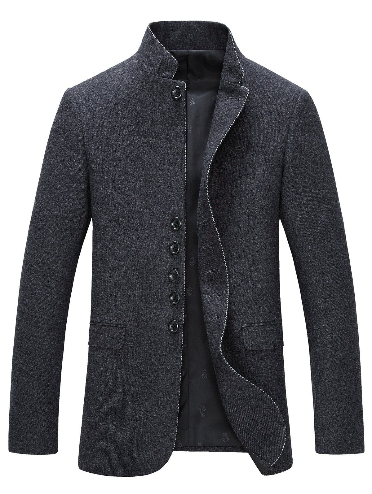 

Stand Collar Long Sleeve Single-Breasted Blazer, Gray