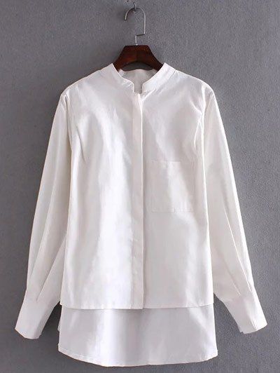 

Pocket Design High-Low Shirt, White