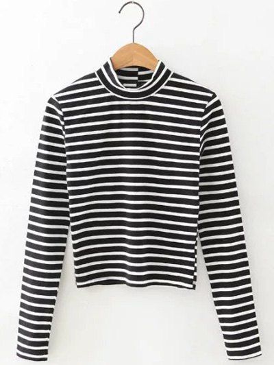 

Striped High Neck T-Shirt, Stripe