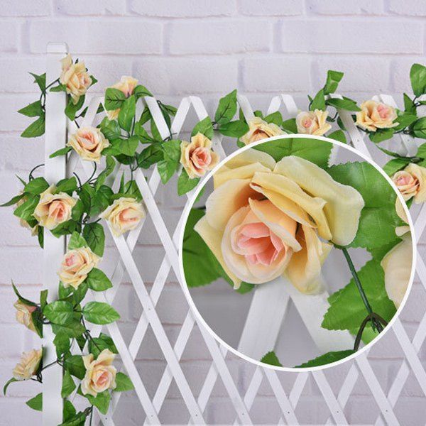 

Wall Decor Wedding Party Simulation Rose Rattan Artificial Flower, Champagne gold