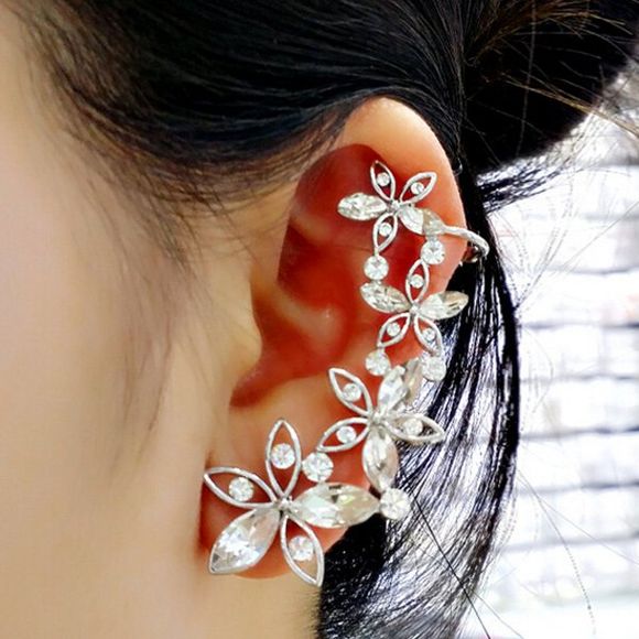 One-piece Artificial Crystal Blossom Ear Cuff - SILVER 