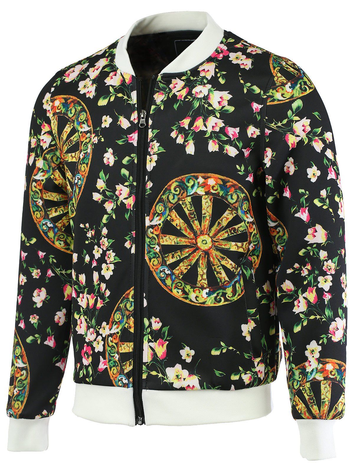 

Color Block Flower Print Bomber Jacket, Colormix