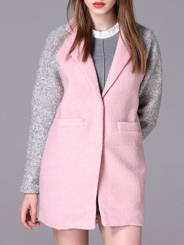 

Lapel Contrast Color Pocket Design Coat, Pink
