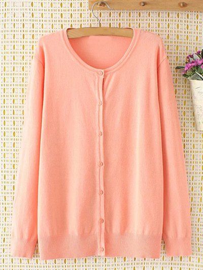 Plus Size manches longues single-breasted Cardigan - Rose XL