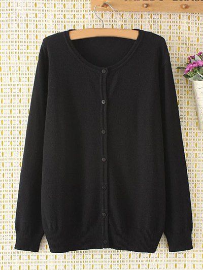 

Plus Size Long Sleeve Single-Breasted Cardigan, Black