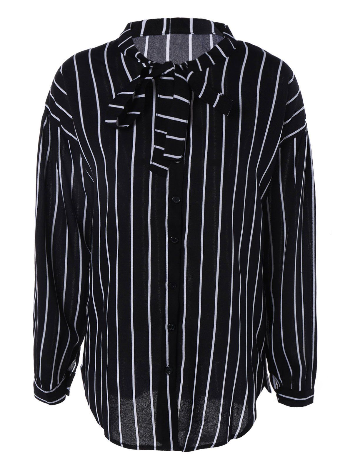 

Plus Size Striped Bowknot Design Blouse, Black