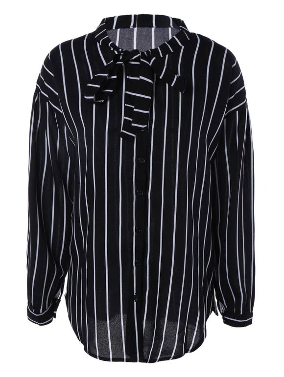 Plus Size Striped bowknot design Blouse - Noir XL