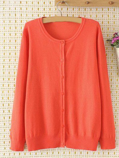 

Plus Size Long Sleeve Single-Breasted Cardigan, Orange red