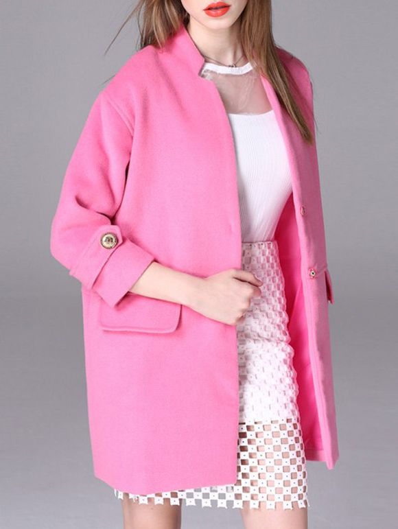 Single-breasted conception de poche Manteau de couleur unie - Rose M
