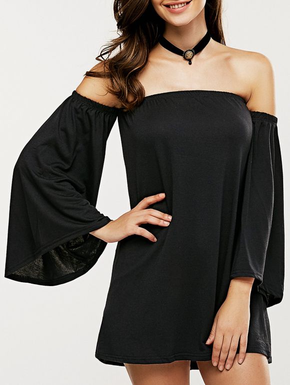Off The Shoulder de Bell Mini robe à manches - Noir XL
