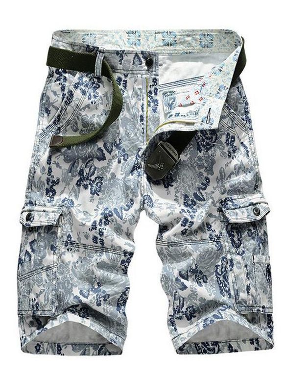 Imprimé floral multi-poches Shorts Zipper Fly Cargo - Bleu 38