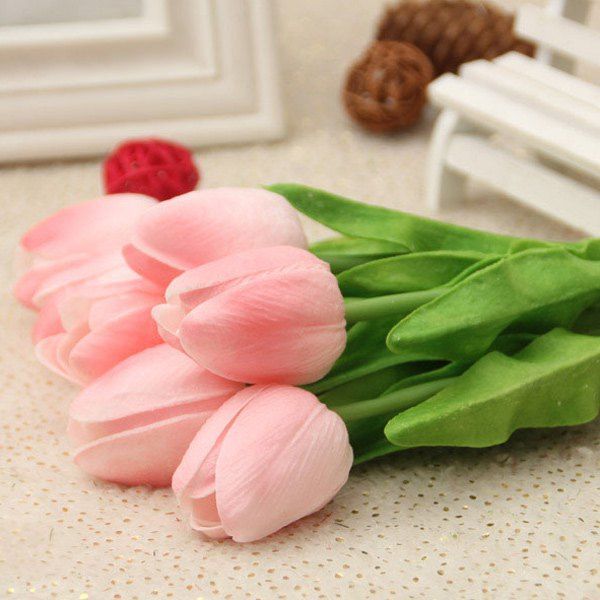 

Home Decor Real Touch PU Tulip Bouquet Artificial Flowers, Peach pink