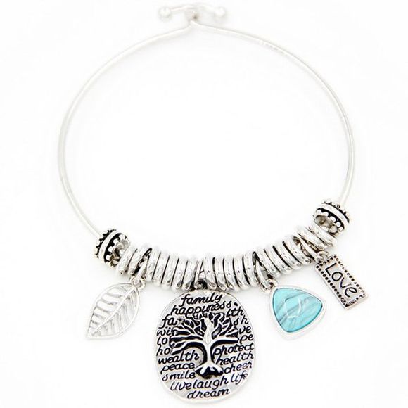 Faux Turquoise Life Tree Geometric Leaf Charm Bracelet - SILVER 