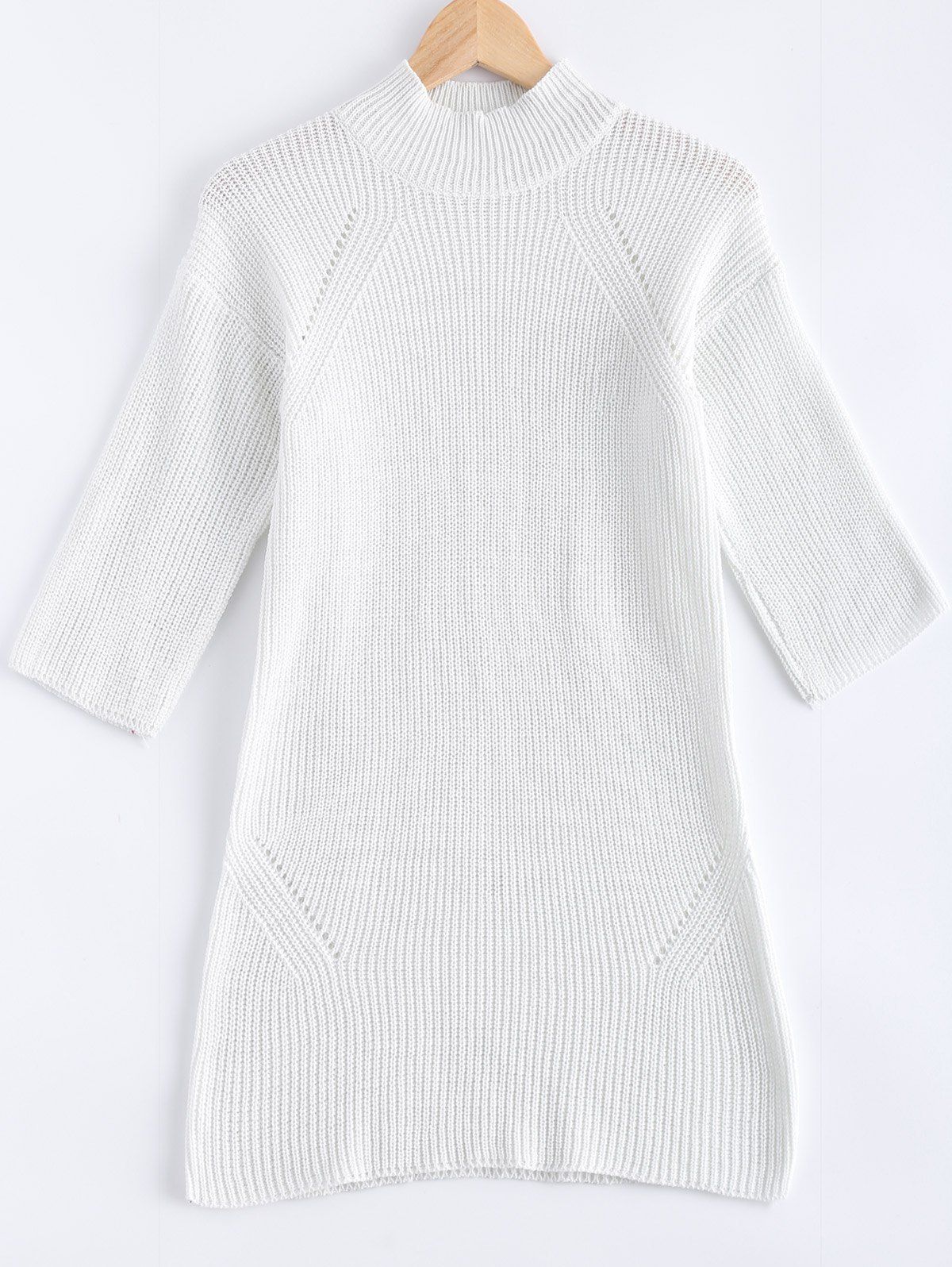 

3/4 Sleeves Loose Pure Color Sweater Dress, White