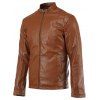 Zipper manches sertis stand de Collar Men  Faux Leather Jacket - Brun 2XL
