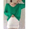 V Neck Long Sleeve Loose-Fitting Sweater - GREEN ONE SIZE
