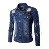 Mid-Wash effilochée design Veste en jean - Bleu profond L